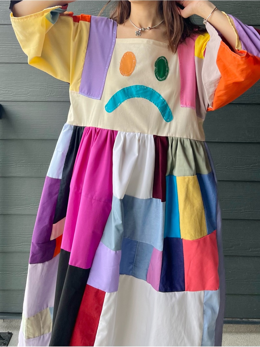 HAPPY FACE SAD FACE | Handmade Quilt Patchwork Moody Dress SKU 06305 Vibrant - Picture 16 of 16